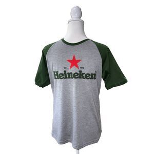 Heineken Graphic T Shirt Gray Green Raglan Sleeve Beer Logo Streetwear Mens M
